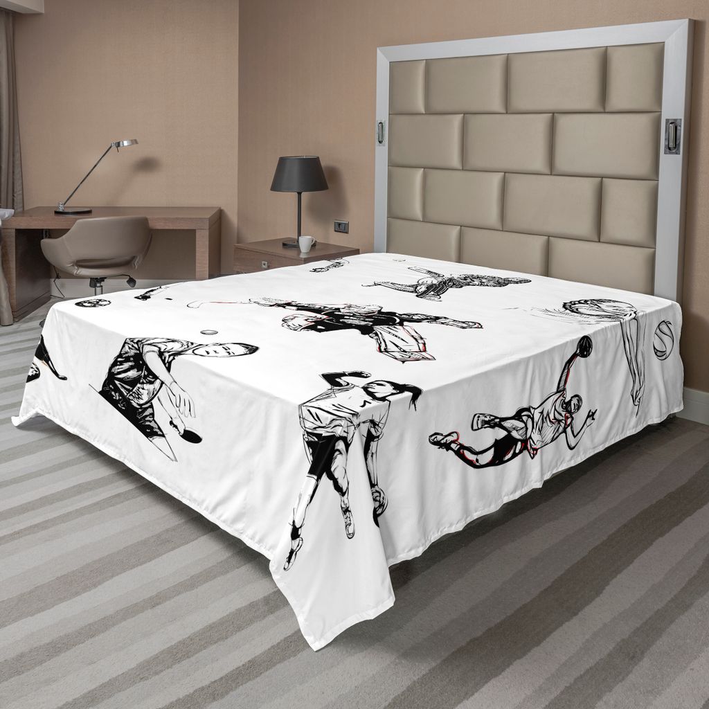 ABAKUHAUS Olympia Bettlaken, Basketball Fußball Volleyball Kricket Tennis Spiele Athleten Illustrations Druck, weiches bequemes oberes Bettlaken f...