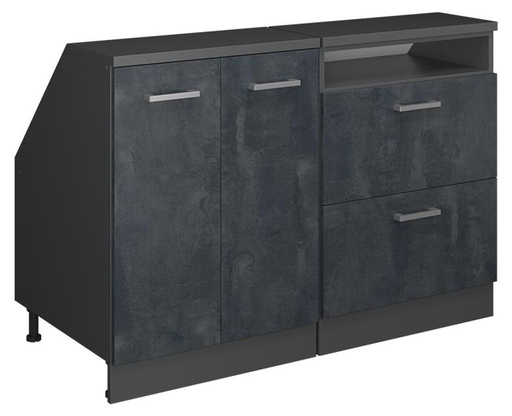 Küchenschrank für Dachschrägen Vicco R-Line Schwarz Beton 120 cm 2er Set Schrankkorpuss 60 cm Tiefe, Model 60480