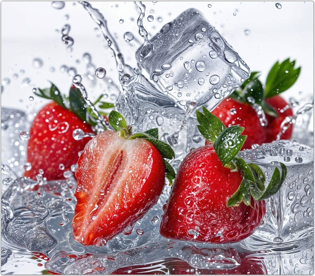 Spritzschutz Herdabdeckplatte Schneidebrett aus Glas Erdbeeren im Wasser 1-Teilig (60x52cm)