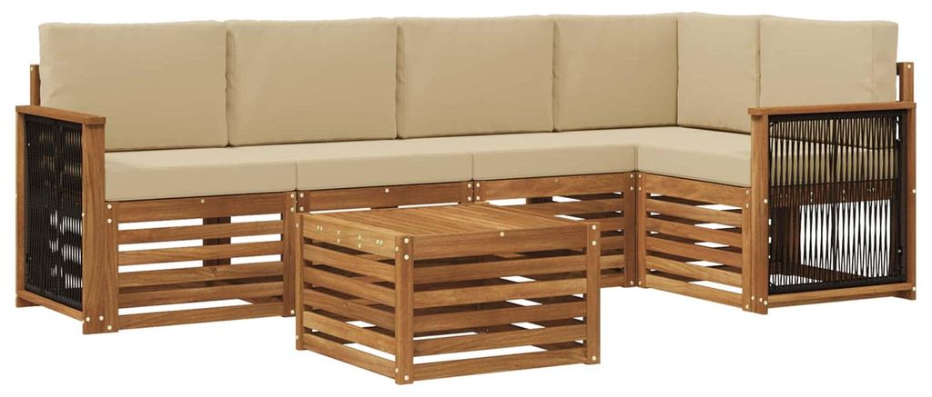 Ecksofa Set 5 pcs Natur Massives Akazienholz und Polyester