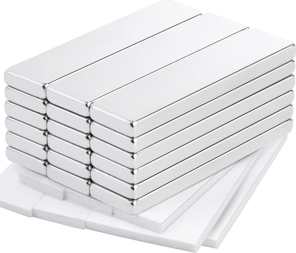Neodym-Magnete - extra starke rechteckige Magnete - 18 Stück - 40 x 10 x 3 mm - mit selbstklebender Rückseite