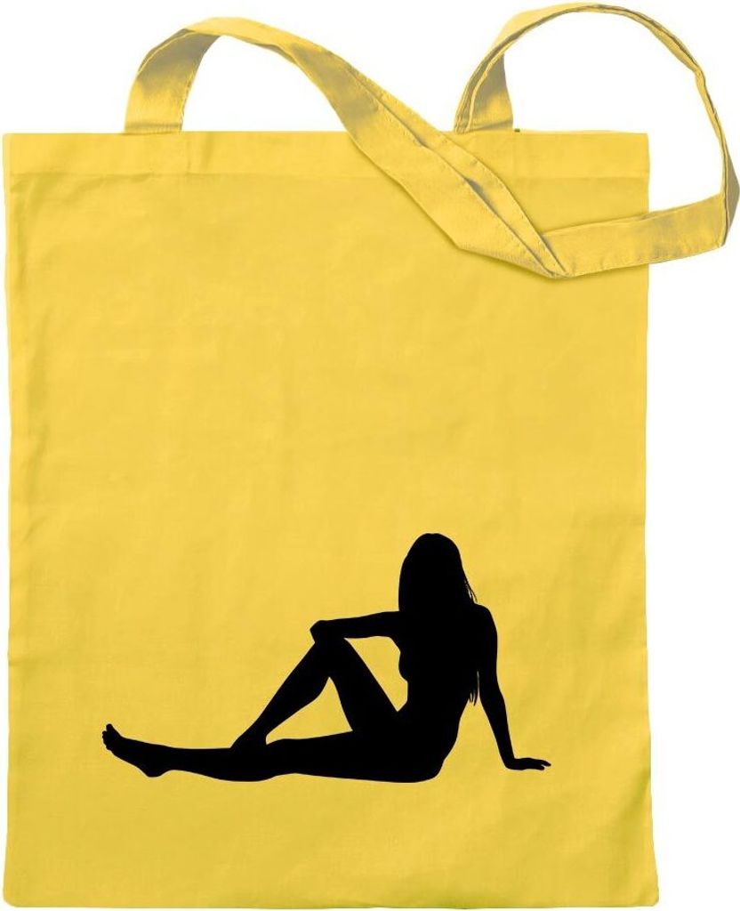 Kiwistar - Baumwolltasche - gelb - y Girl sitzend - Tragetasche Stoffbeutel Umhängetasche Langer Henkel
