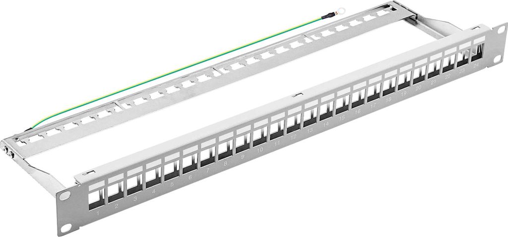 ProfiPatch Patchpanel 19 Zoll Verteilerfeld 24 Port Patchfeld für Keystone Module Rackeinbau 1HE grau