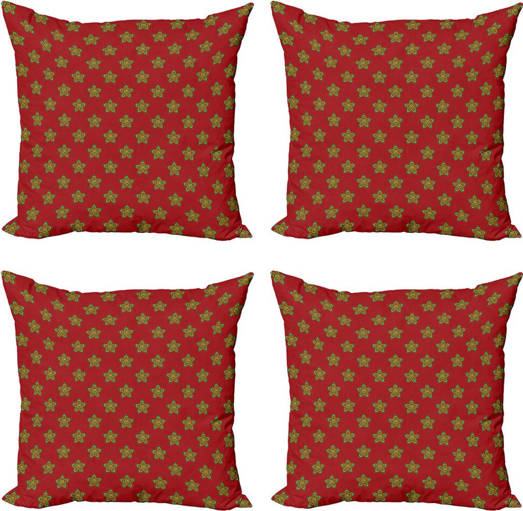 ABAKUHAUS Ethnisch Kissenbezug Set (4 Stück), Blumen mit Runden, Moderner Doppelseitiger Digitaldruck, 50 cm x 50 cm, Brown und Türkis
