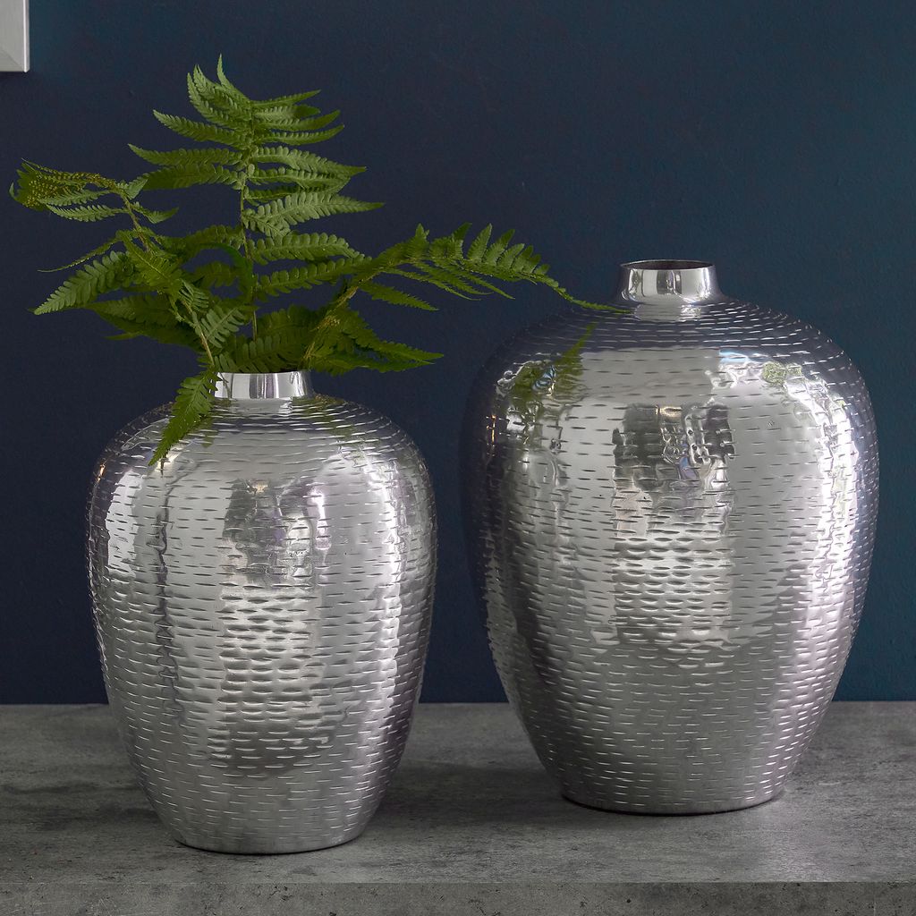 Elegantes Vasen 2er Set ORIENTAL 31cm silber im Rice Hammerschlag Design