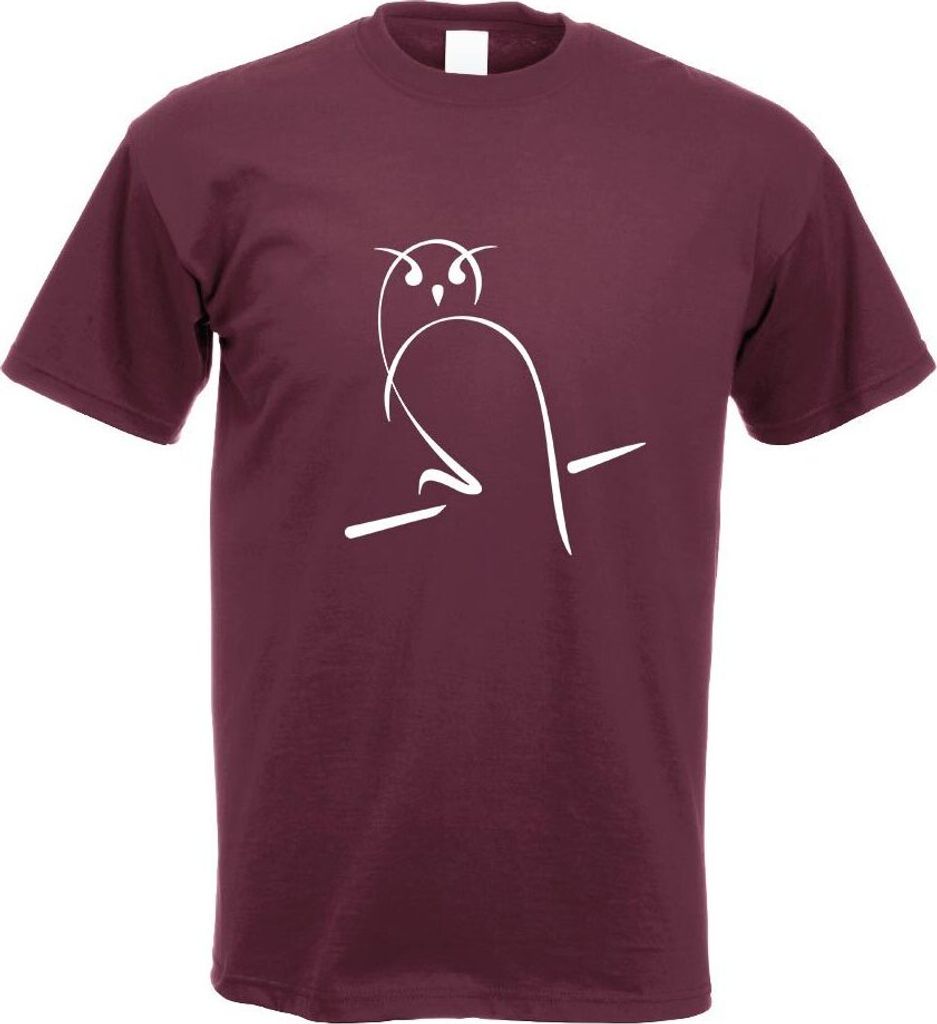 Kiwistar - T-Shirt - Burgund - Eule Motiv Bedruckt Funshirt Design Print - mit Motiv Bedruckt - Funshirt Design - Sport - Freizeit - Herren - M