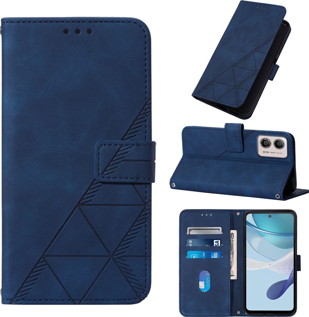 Hülle für Motorola Moto G53 / G23 / G13 Prägung Flip Leder Kartenfächer Schutzhülle mit Ständer Blau