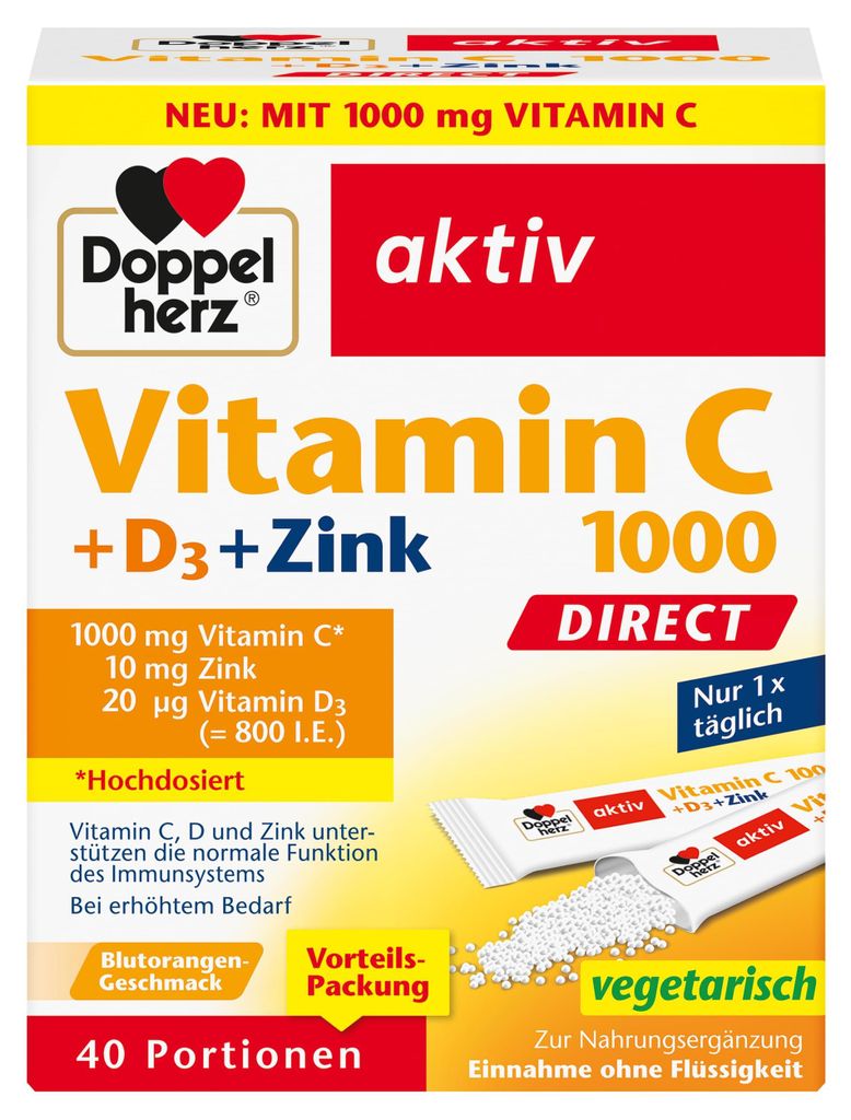 Doppelherz Vitamin C 1000+D3+Zink Direct Pellets 40 St