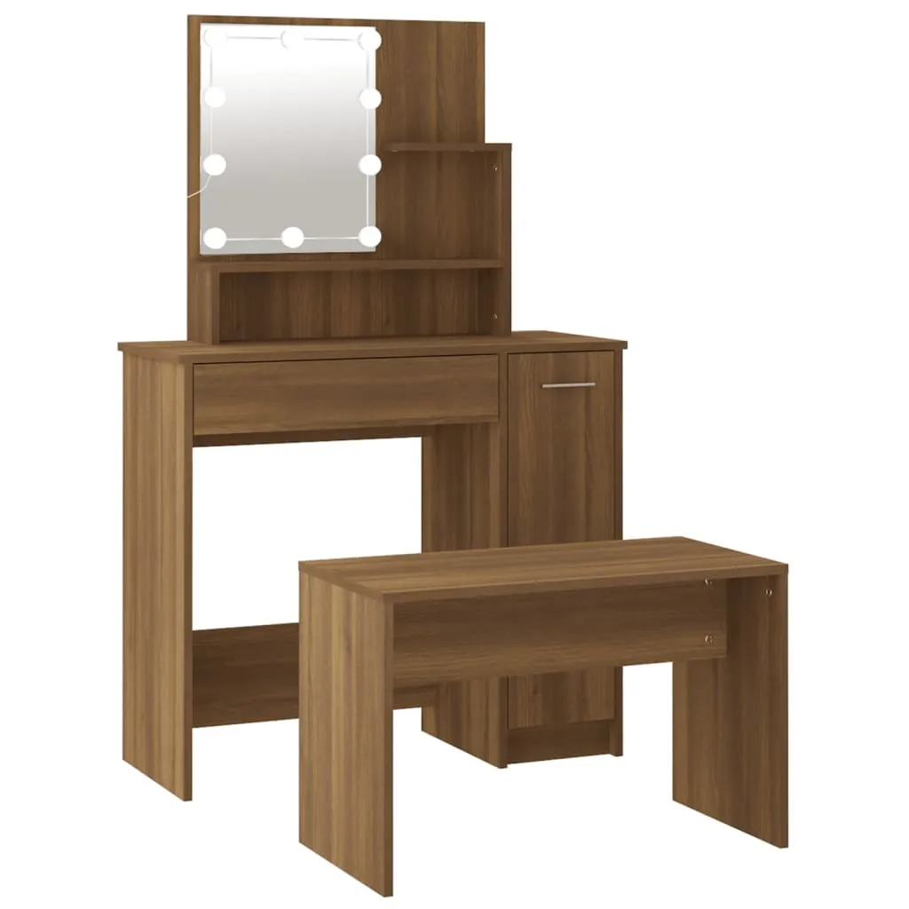 Mobile Trucco LED Rovere Marrone - Set Toilette Moderno Legno