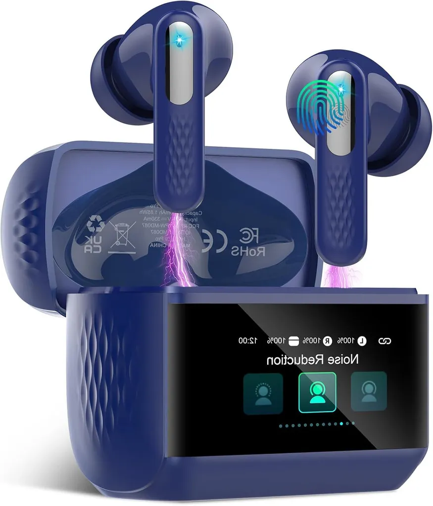 In Ear Kopfhörer mit Smart-Touchscreen Kabelloses Aufladen, USB-C Charging, IPX7 Wasserschutz,Multifunktionaler LED-Farb-Touchscreen, Touch-Steuerung