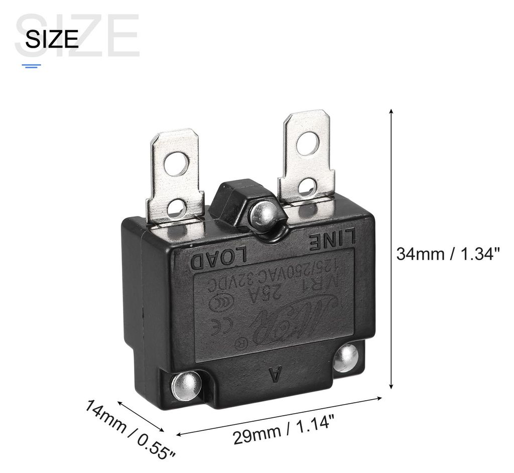 1 Stš¹ck Leitungsschutzschalter 25A, Automatischer Reset Thermoschalter 125/250V AC,32V DC Schutzschalter š¹berstromschutz