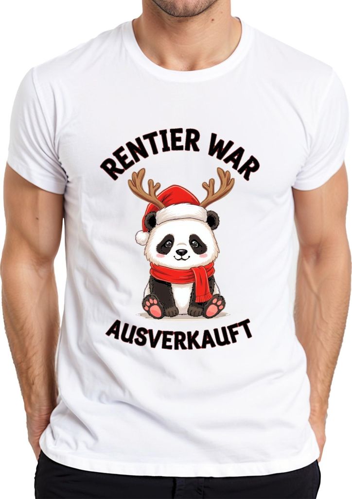 Rentier war t Panda Weihnachten lustig Geschenk Kinder Herren T-Shirt, Weiß, M