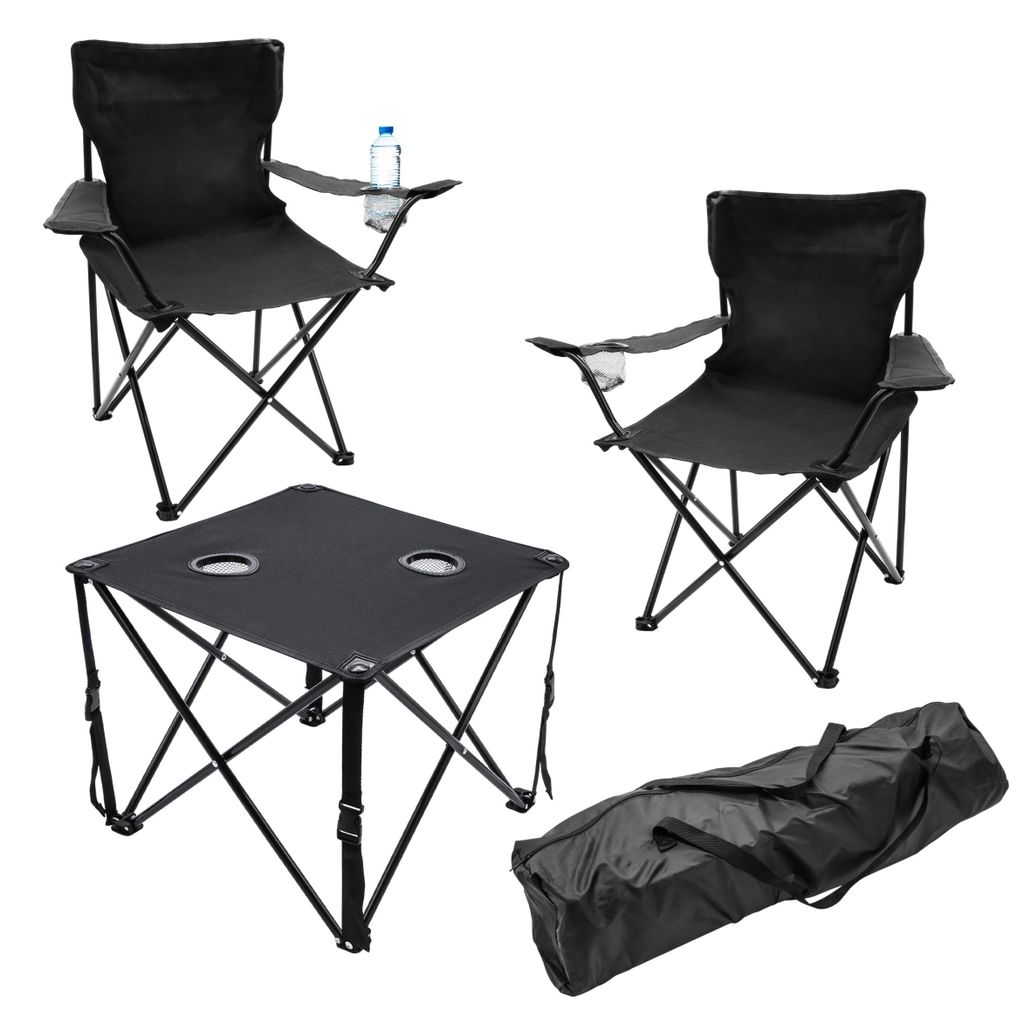 Set da campeggio nero composto da 1 tavolo e 2 sedie con Immagine del prodotto 
