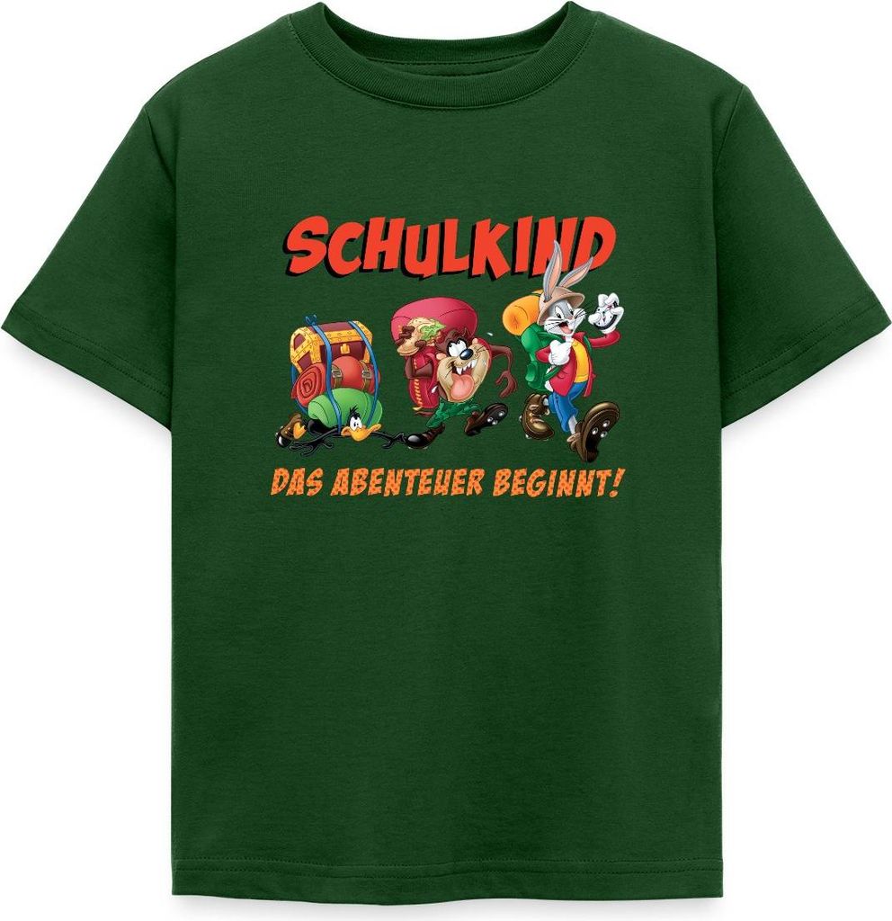 Spreadshirt Looney Tunes Schulkind Geschenk Einschulung Kinder T-Shirt, 98/104 (3-4 Jahre), Forstgrün