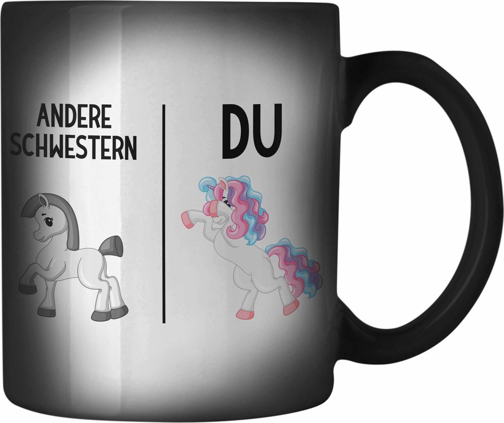 Trendation - Schwester Geschenk Geburtstag Farbwechsel Zauber-Tasse Geschenkideen Farbwechsel Zauber-Tassen mit Spruch für Beste Schwester (Schwarz)