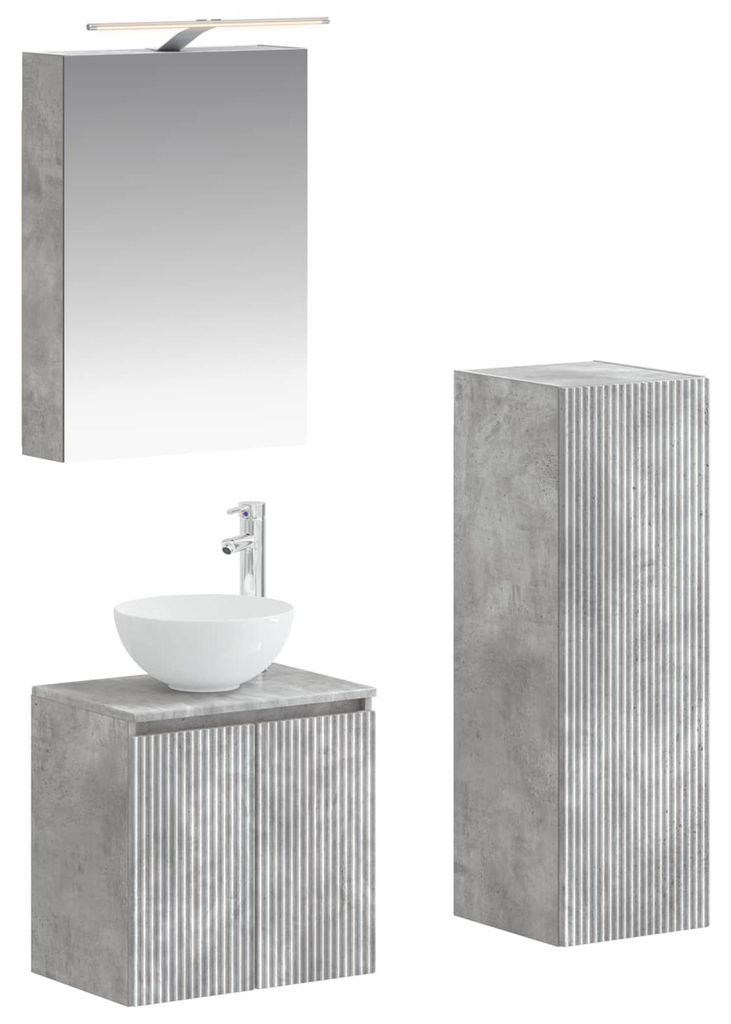 vidaXL Badezimmermöbel-Set 4 pcs Betongrau Ingenieurholz und Glas