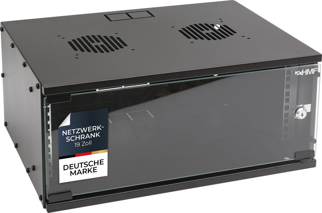 HMF 65704-02 Serverschrank 19 Zoll, 4 HE, Netzwerkschrank, 51 x 40 x 22,5 cm, Schwarz