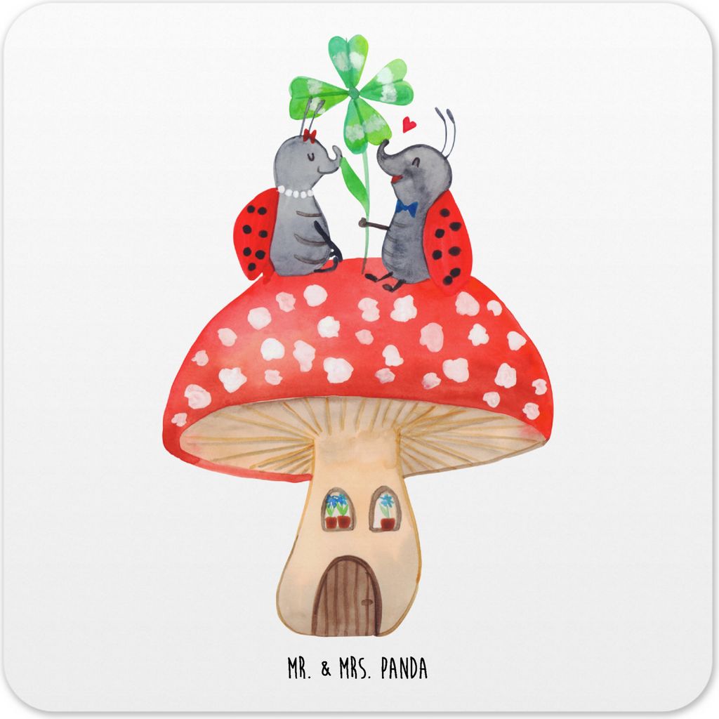 Mr. & Mrs. Panda Tischuntersetzer Marienkäfer Fliegenpilz 6er Set - Weiß - Geschenk, Tassenuntersetzer, Glas-Untersetzer, Untersetzer Tassen, Lus...