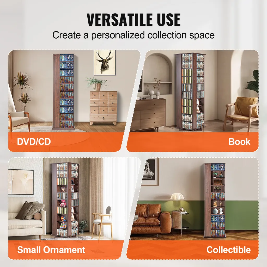 VEVOR Étagère CD DVD Espresso - Meuble de Rangement Multimédia Robuste