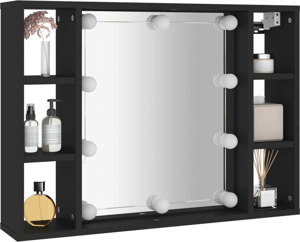 vidaXL Spiegelschrank mit LED Schwarz 76x15x55 cm Produktbild 2