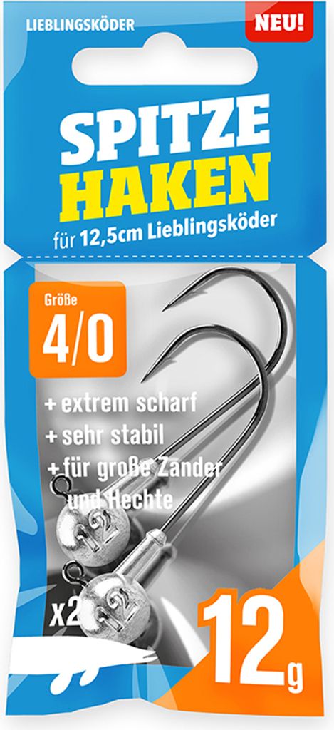 Lieblingsköder Spitze Haken Gr. 4/0 Jigköpfe - 2 Jighaken, Gewicht:12g