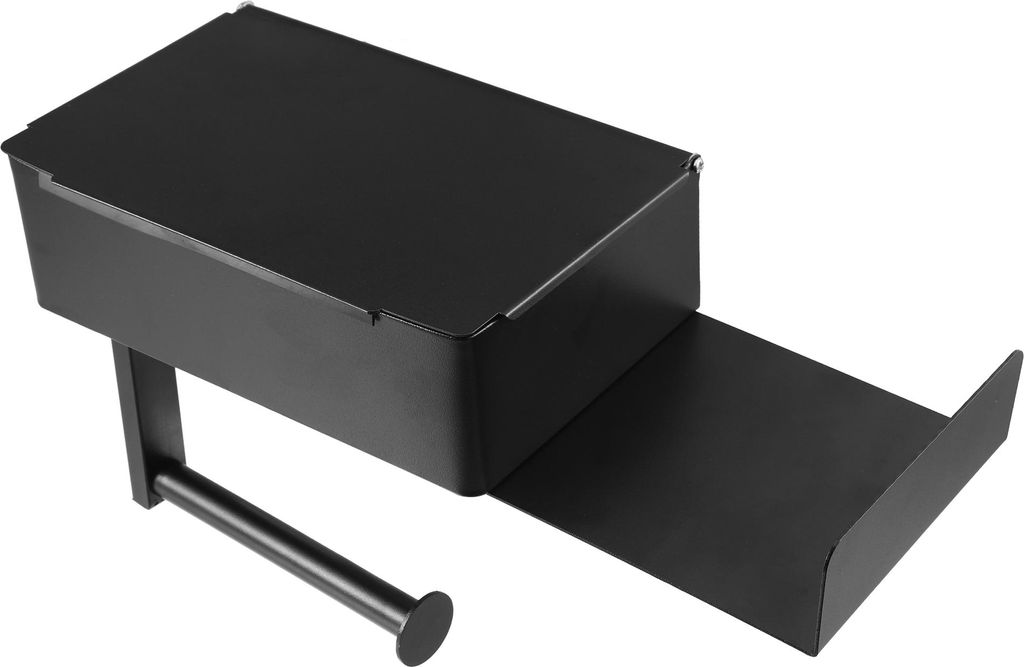 Toilettenpapierhalter, Wandhalterung für Badezimmer und Küche mit Ablage für Handy, Schwarz