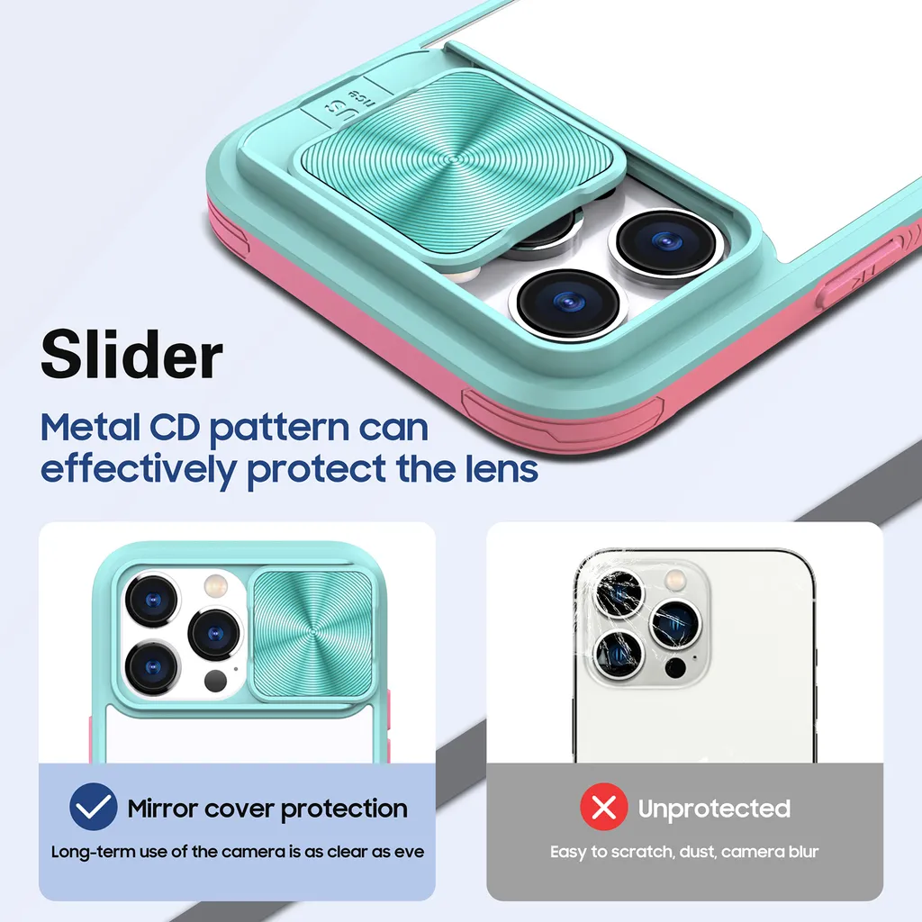 Custodia per iPhone 15 Pro Max Custodia ibrida trasparente in TPU con copertura scorrevole della fotocamera Azzurro - 5