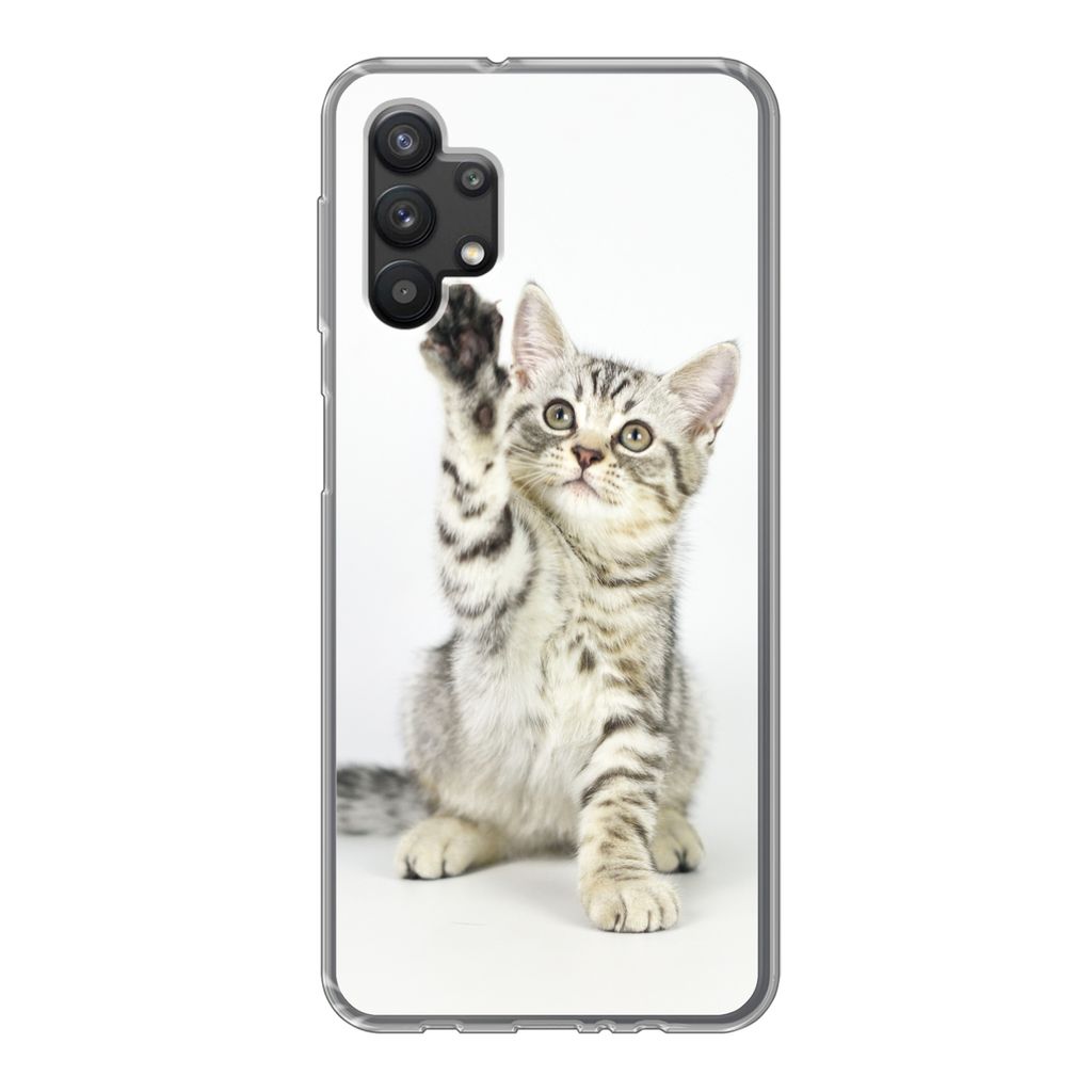 MuchoWow Handyhülle Schutzhülle Hülle für Samsung Galaxy A32 5G Kätzchen - Pfote - Weiß - Mädchen - Kinder - Jungen - Kind Silikon Softcas...