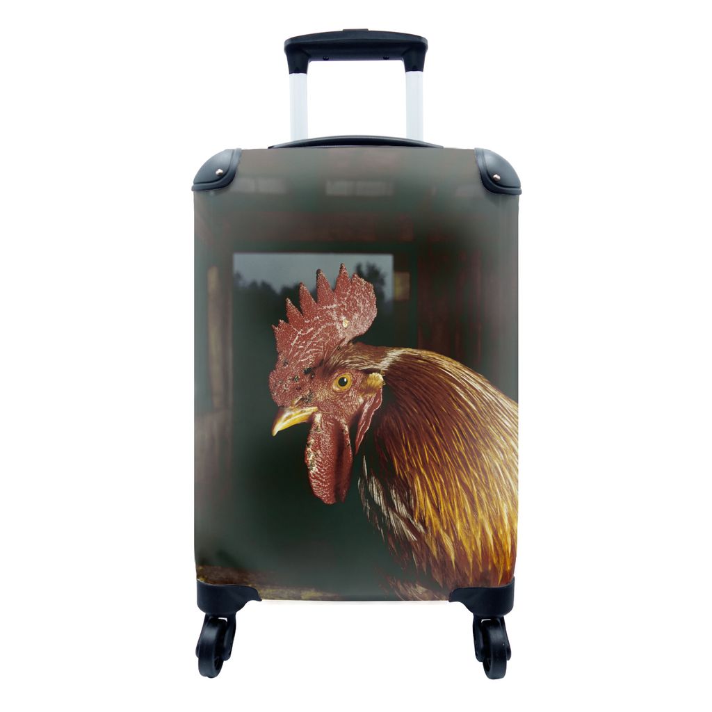MuchoWow Koffer Handgepäck Trolley Rollkoffer Kleine Reisekoffer mit 4 Rollen - Goldbrauner Hahn in einer Scheune - Cabin Size < 55x40x23 cm & 5...