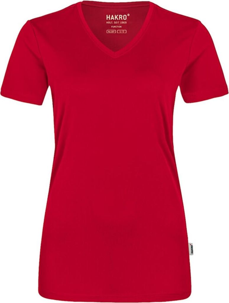 HAKRO Damen V-Shirt Coolmax (Polyesterfasern) 187, rot, XL