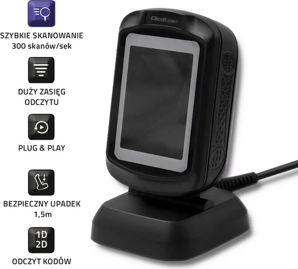 Lecteur Code-Barres 2D LED Omnidirectionnel Qoltec 50864 Noir Compact - 2