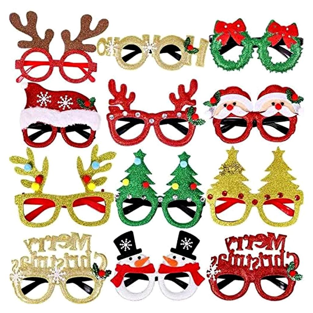 12 Stück Weihnachtsbrillen, Kreative Brillen für Weihnachten, Partybrille mit Weihnachtsbaum und Rentier, Ideal für Fotos und Feiern (12 Stile)