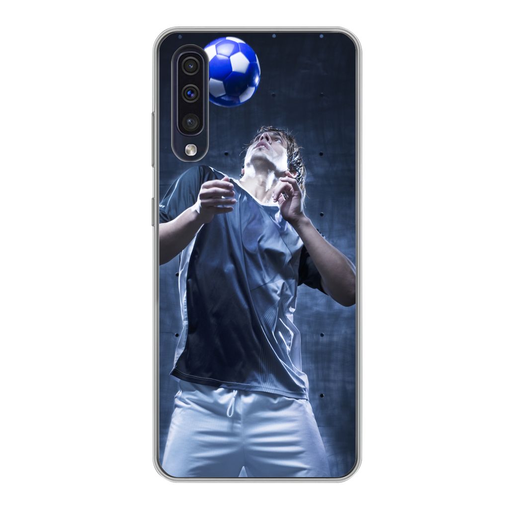 MuchoWow Handyhülle Schutzhülle Hülle für Samsung Galaxy A30s Hochbegabter Fußballer Silikon Softcase Handy Hülle - Karteninhaber