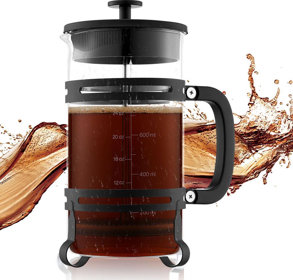 VEVOR French Press Kaffeemaschine, 1 L Kaffeepresse aus Borosilikatglas Teebereiter mit Edelstahlfilter, Kaffeebereiter für Camping Reisen Küche ...