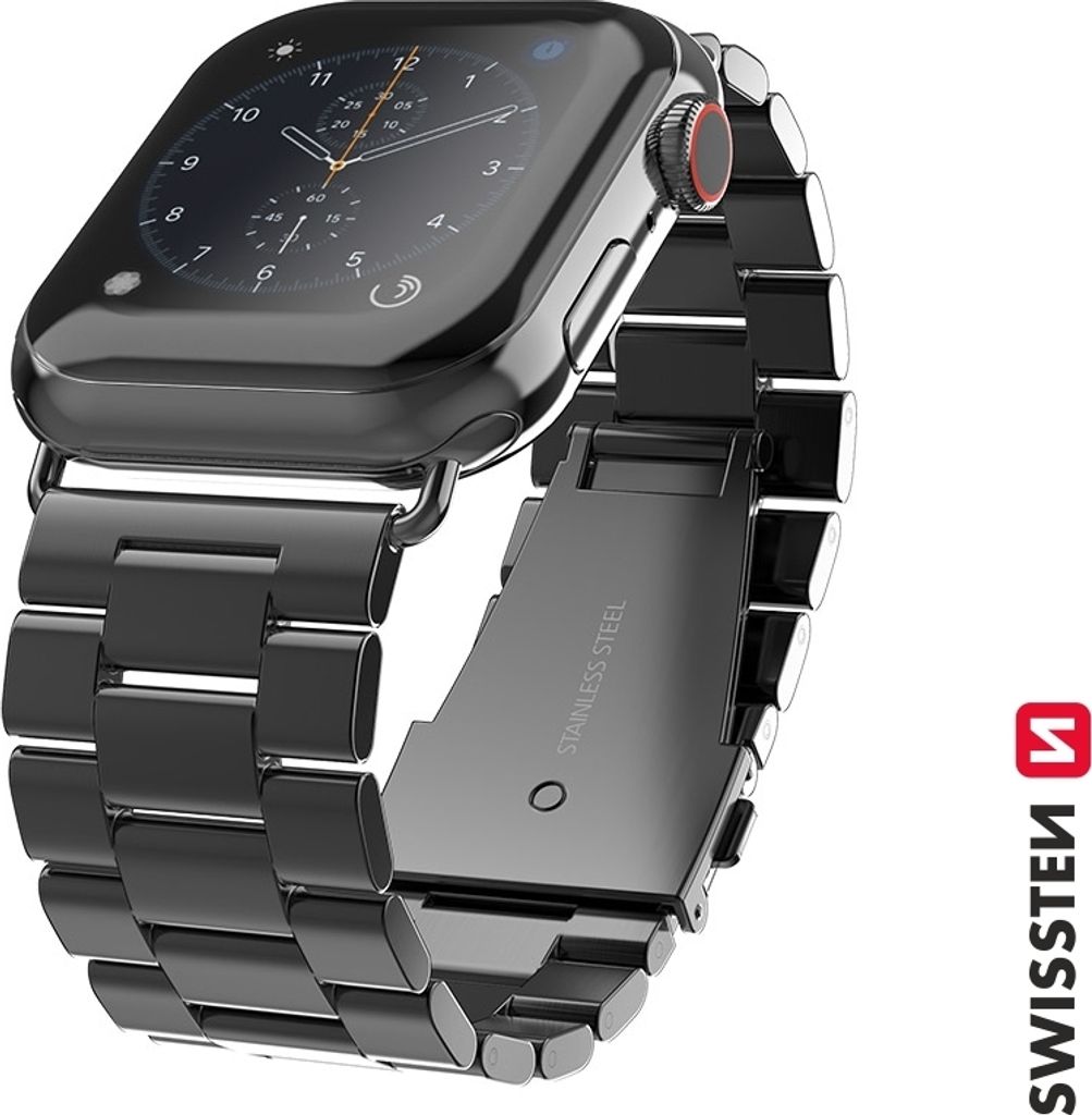 Swissten - kovový pásek pro Apple Watch 42-49 mm (černý)
