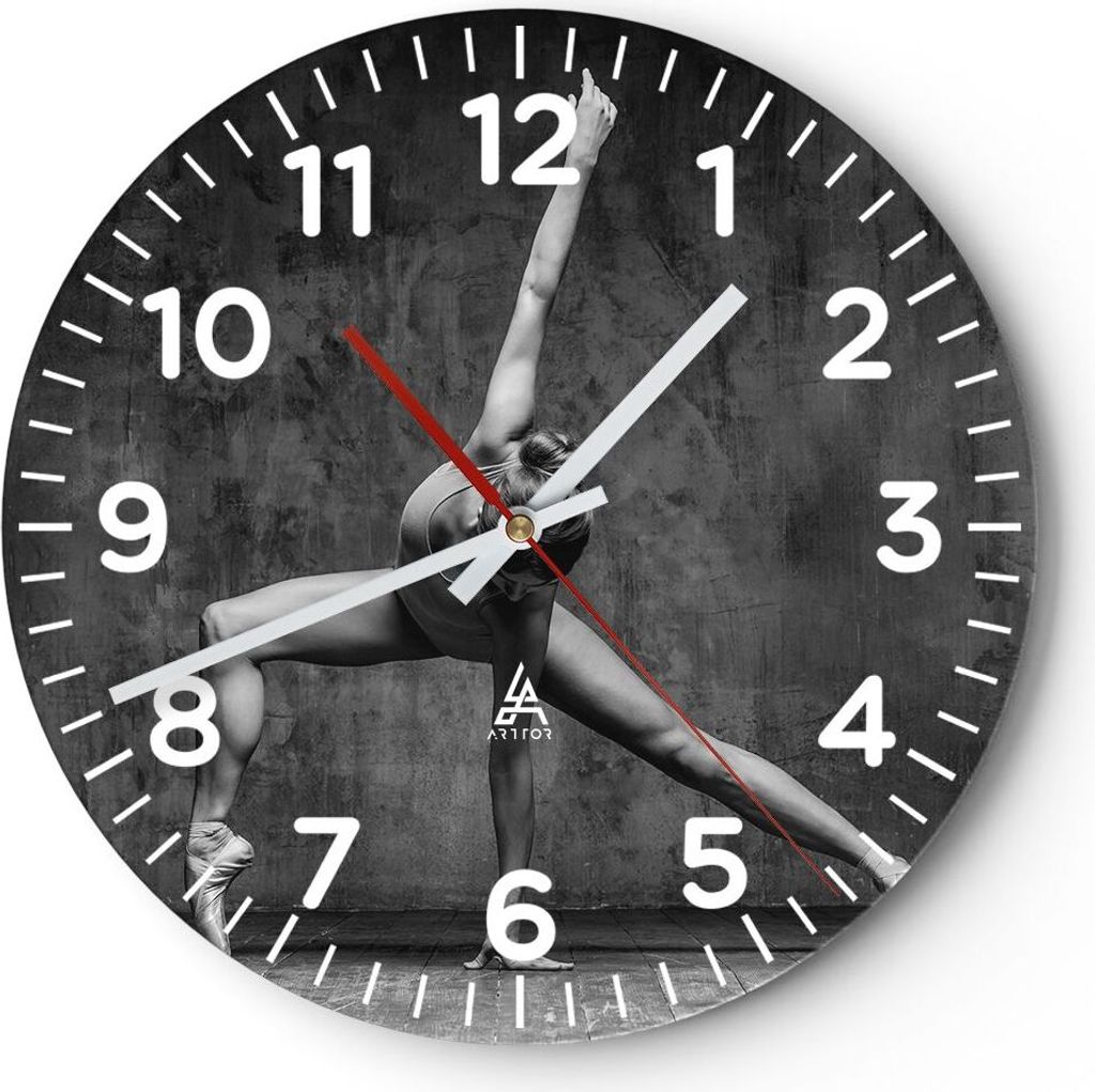 Wanduhr - Rund - Glasuhr - Tanz Figur Schwarz und Weiß - 40x40cm - Schleichendes Uhrwerk - Lautlos - zum Aufhängen bereit - Dekoration Modern - W...