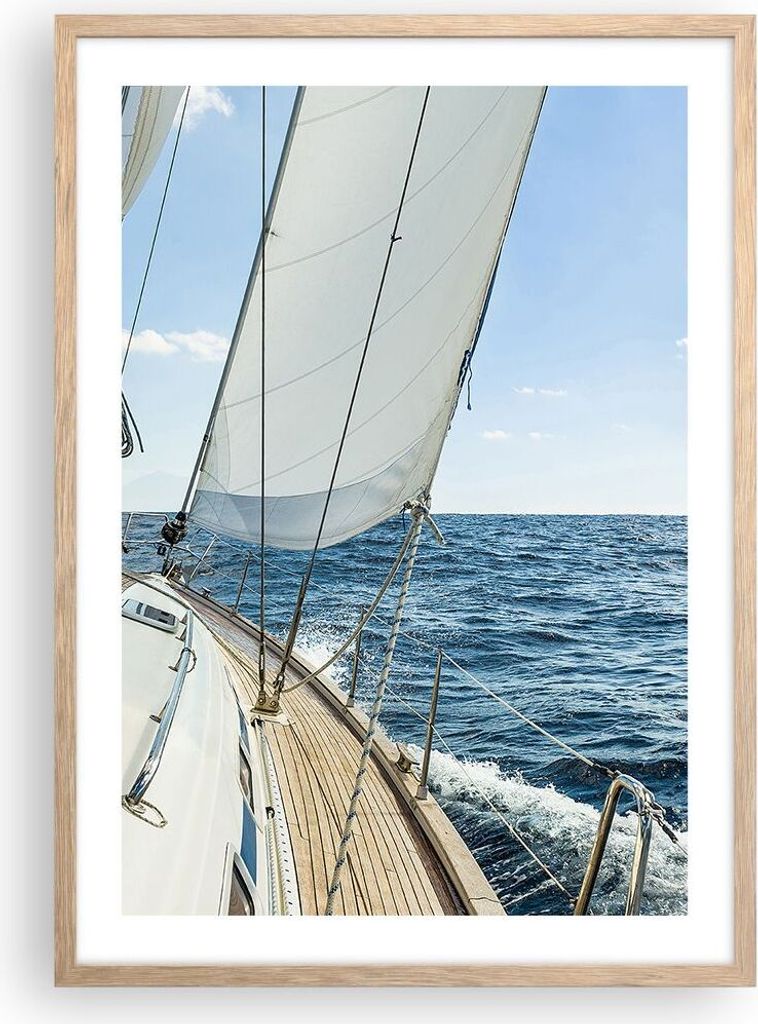Gerahmtes Poster - Rahmen in heller Eiche - Meer Kreuzfahrt Segel - 50x70 cm - Wand Bild - Wanddeko - Wandbilder - Wandposter - Bilderrahmen - Bild...