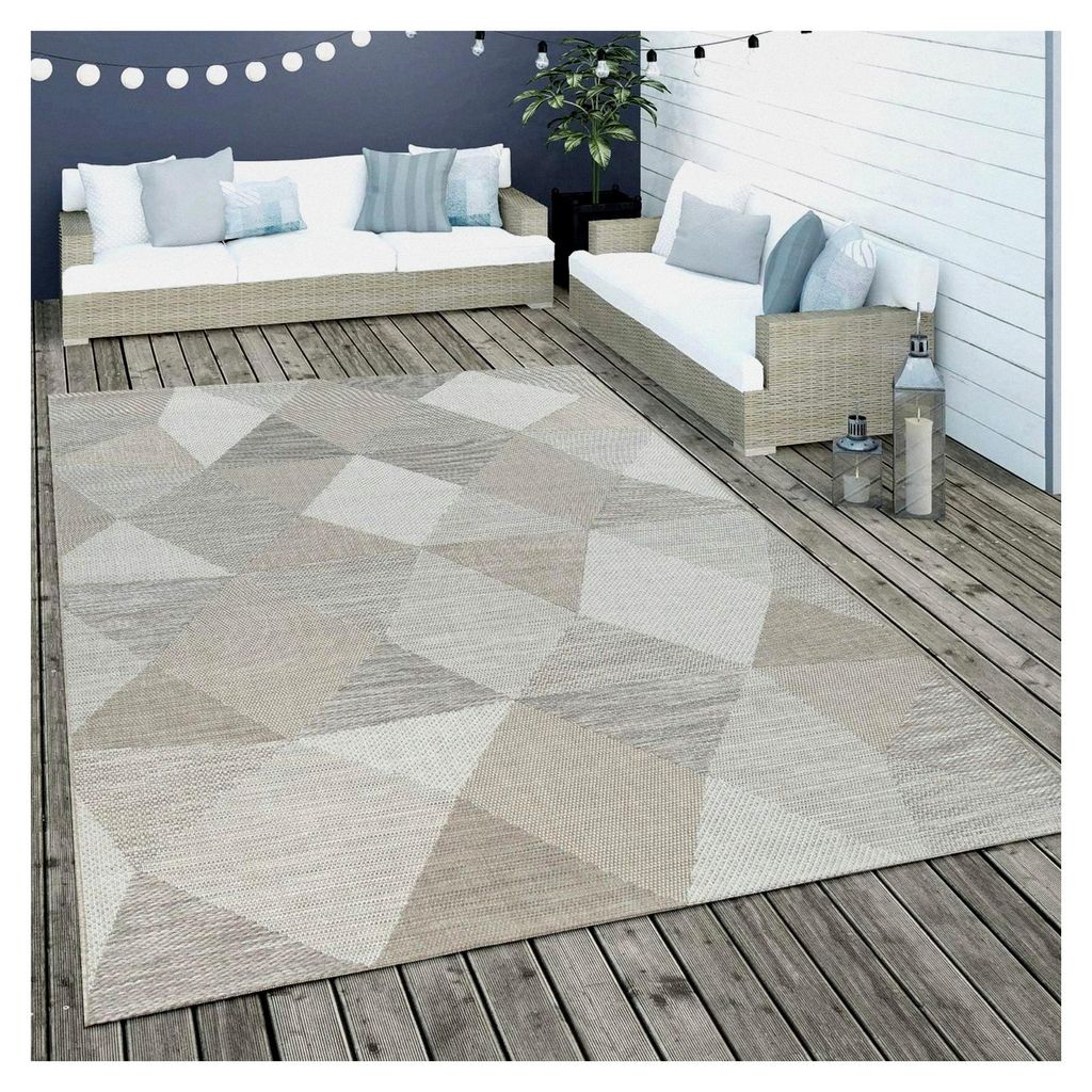 Flachgewebe Teppich für Innen- und Außenbereich mit geometrischem Rautenmuster in Beige, Größe: 120x170 cm