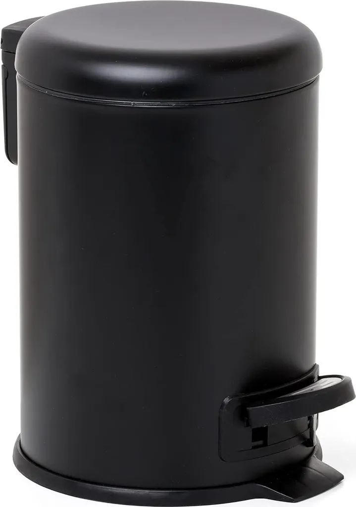 Petite poubelle à pédale 3L noire pour WC et salle de bain en inox mat