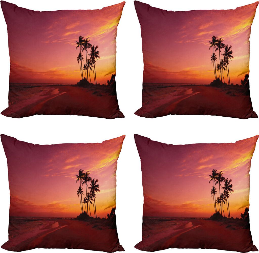 ABAKUHAUS Ozean Kissenbezug Set (4 Stück), Hawaii-Art-Palmen, Moderner Doppelseitiger Digitaldruck, 50 cm x 50 cm, rot