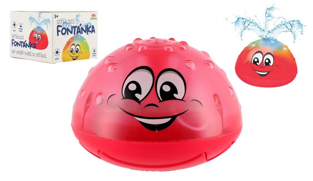 Wasserspielzeug: Spritzende Plastikfontäne, 10 cm, rot, batteriebetrieben, mit Licht, in einer Verpackung von 11 x 11 x 8 cm