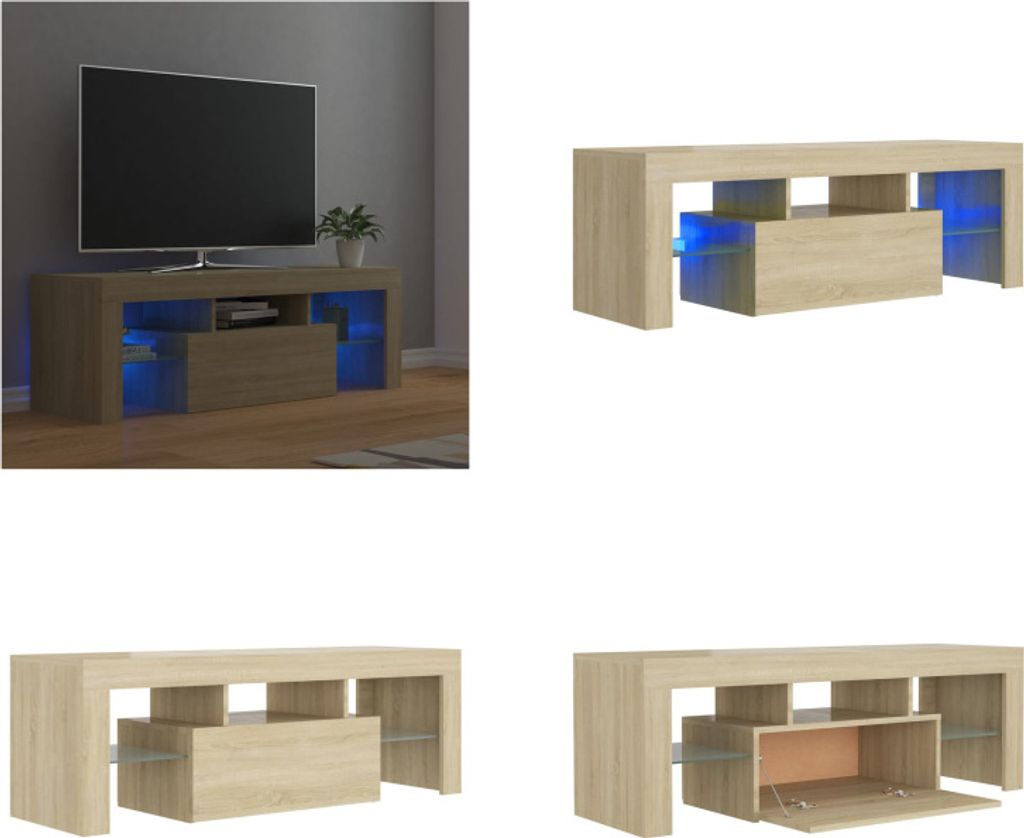 vidaXL TV Schrank mit LED Leuchten Sonoma Eiche 120x35x40 cm - TV-Schrank - TV-Schränke - TV-Schrank Mit LED - TV-Möbel