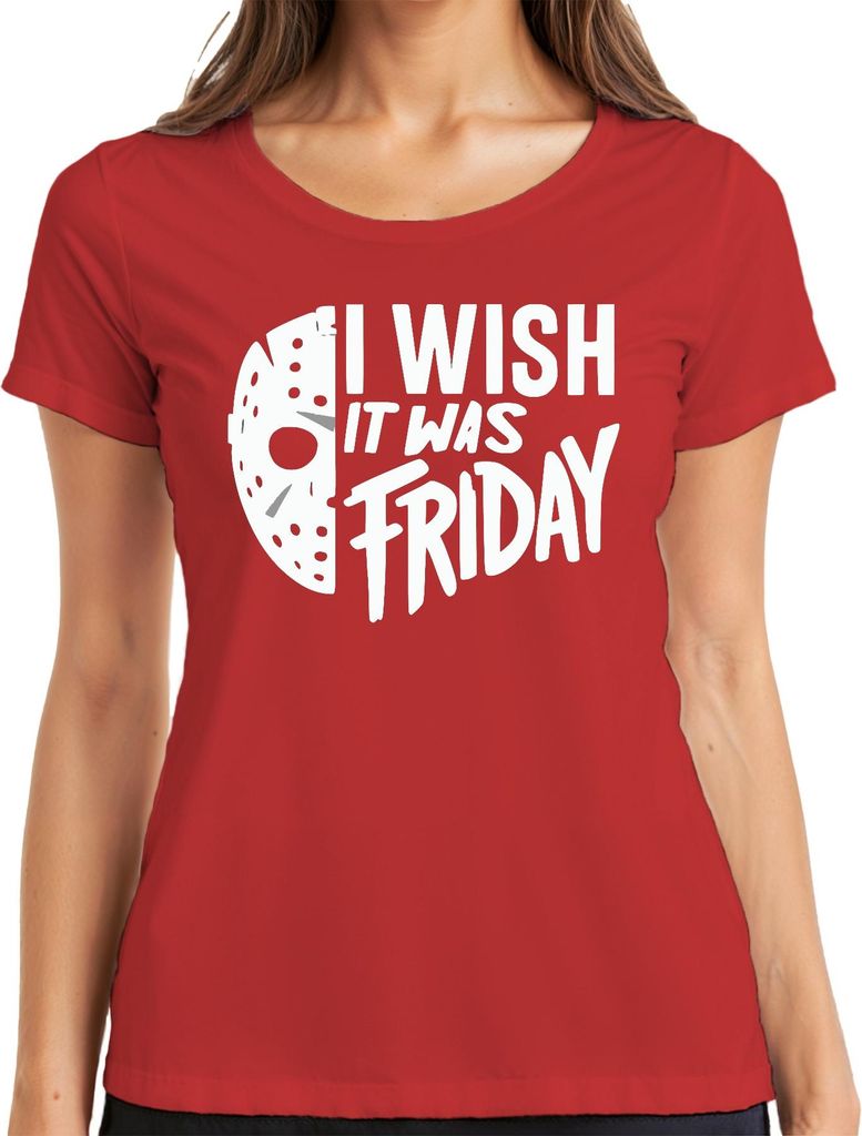 I wish it was Friday Horror Maske Freitag13 Grusel Halloween Damen T-Shirt, Rot, XXL