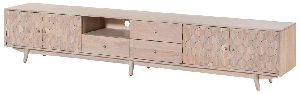 MASSIVMOEBEL24 TV-Board Akazie 260x40x49 weiß lackiert MOSAYK #218