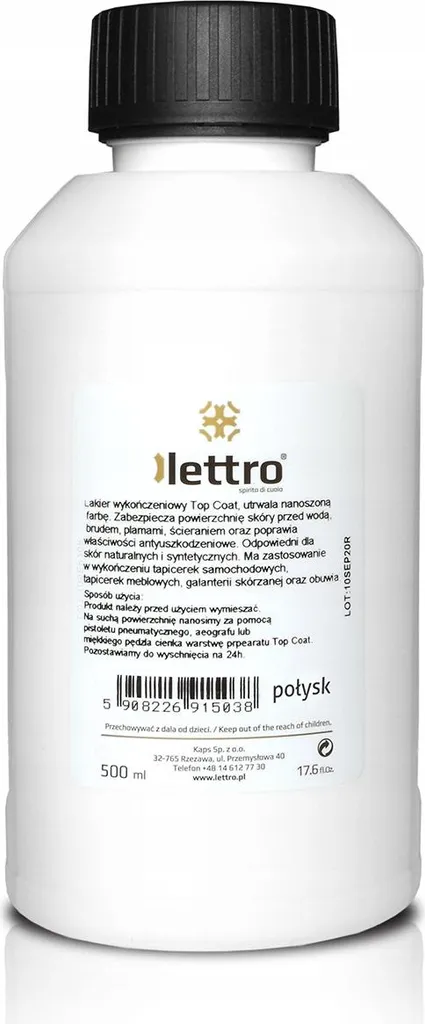 Vernis de finition cuir brillant Lettro 500 ml pour rénover les canapés