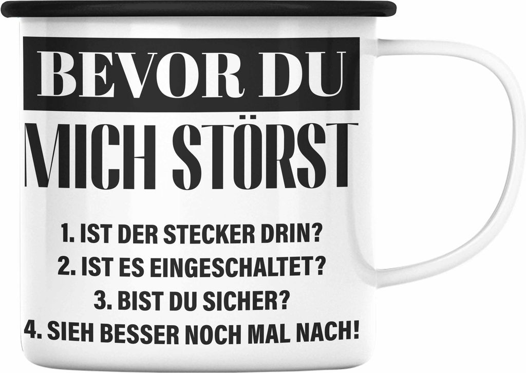 Trendation - IT Techniker Geschenk Emaille Tasse Support IT Informatiker Geschenk Lustiger Spruch Männer (Schwarz)