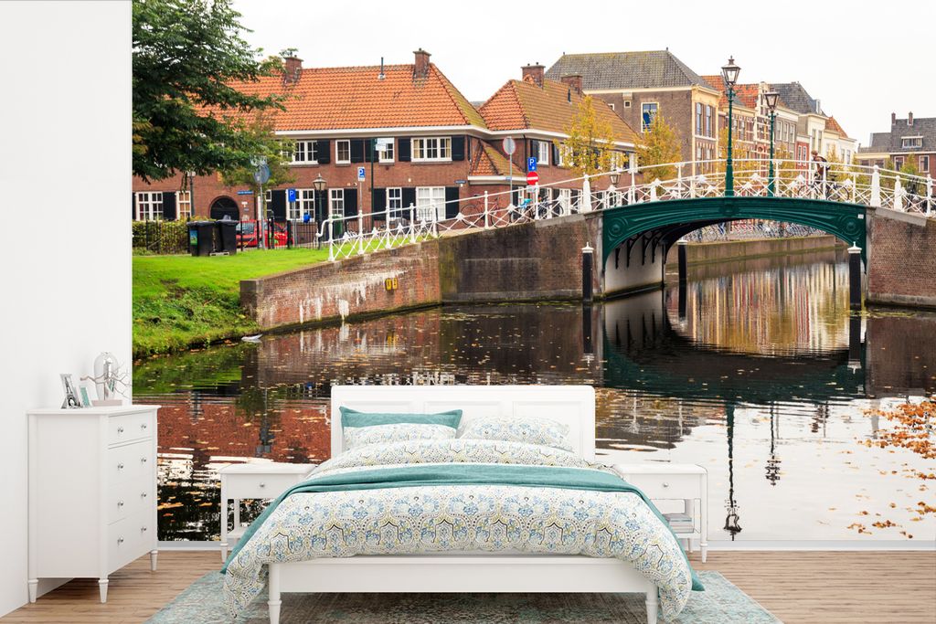 MuchoWow Fototapete für Wohnzimmer oder Schlafzimmer Wandtapete Vinyl Motivtapete Wasser - Leiden - Haus - 600x400 cm - Vinyltapeten