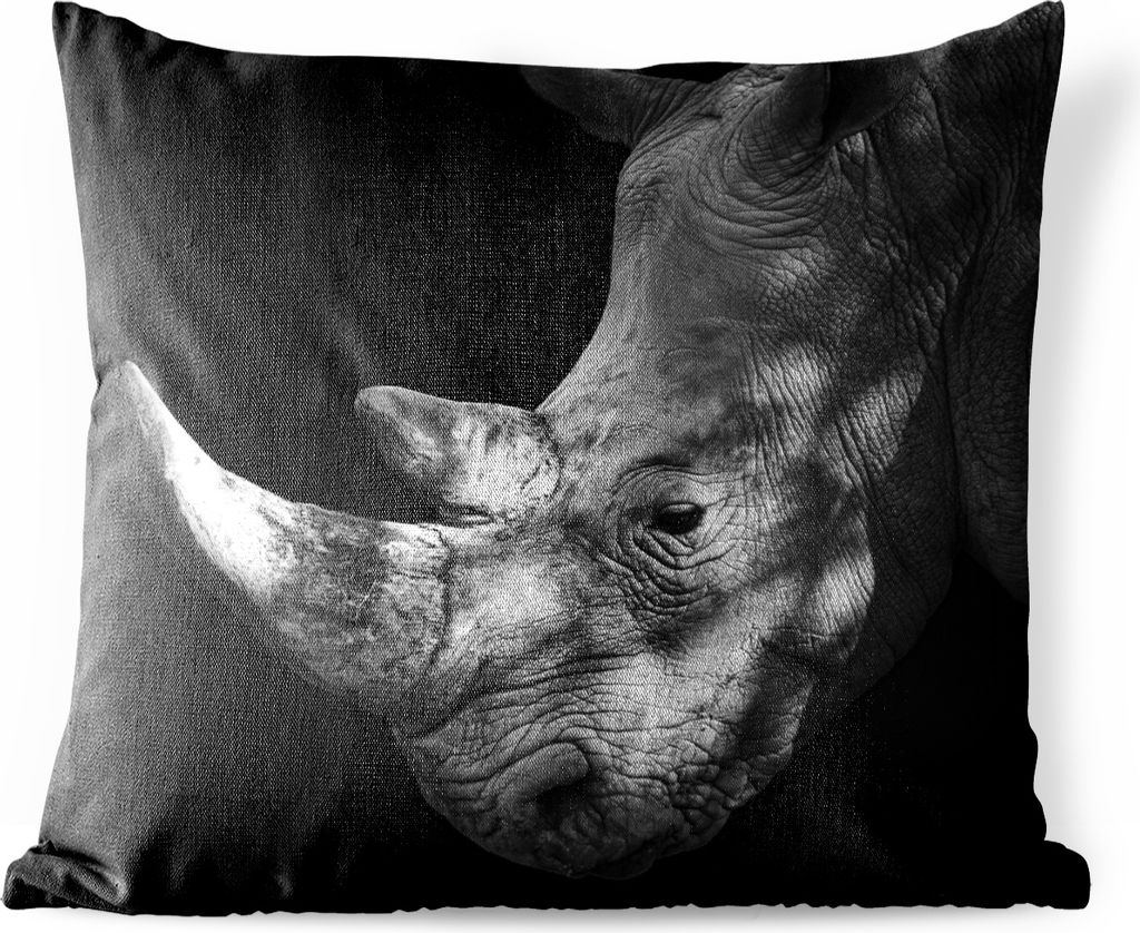 MuchoWow Outdoor Kissen - Rhinozeros - Horn - Schwarz - Weiß - 60x60 cm - Wetterfest - Lounge Kissen - Dekoration - Schlaf Kissen