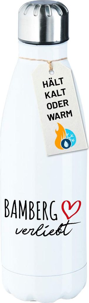 Huuraa Trinkflasche Bamberg verliebt 500ml White Edelstahl Wasserflasche Trinkflasche Geschenkidee