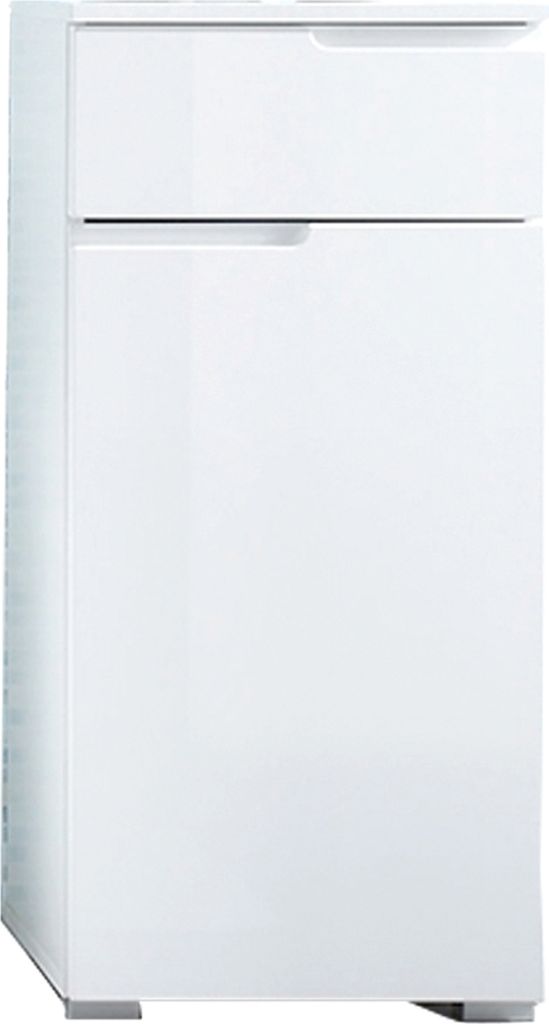 A white cabinet with a drawer and a door.